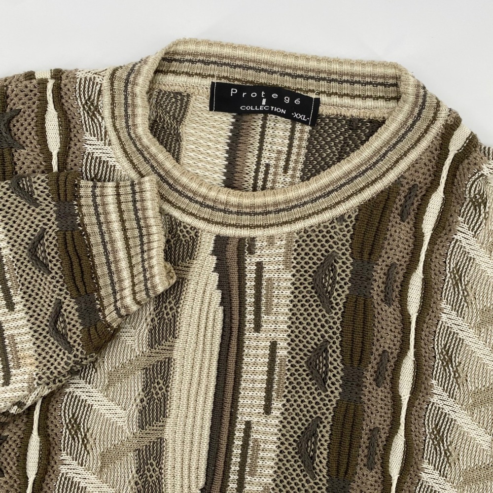 Protege Collection Sweater Mens XXL Tan Brown 3D Geometric Textured Knit USA